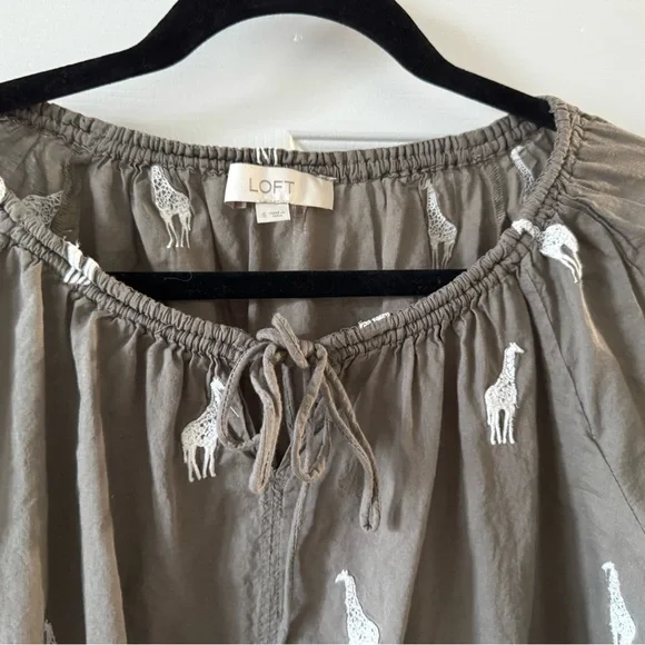 Loft BoHo, top, S, taupe with white giraffes, three-quarter sleeves, N WOT - Picture 3 of 7